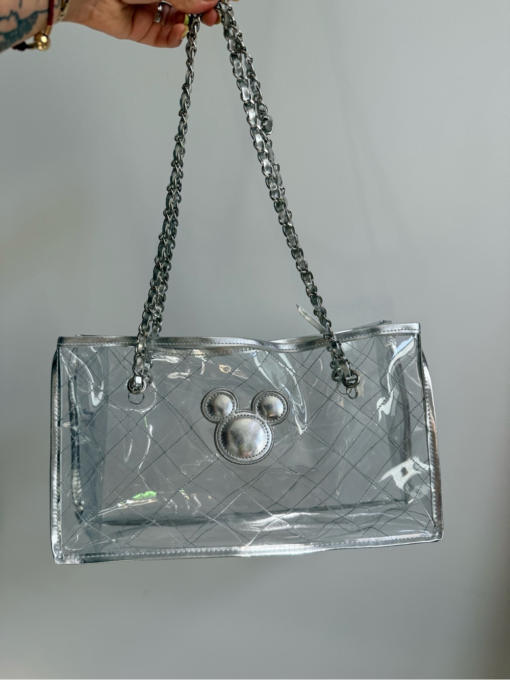 Disney Japan vintage Y2K Silver Clear Tote with Chain Straps - Picture 1 of 3